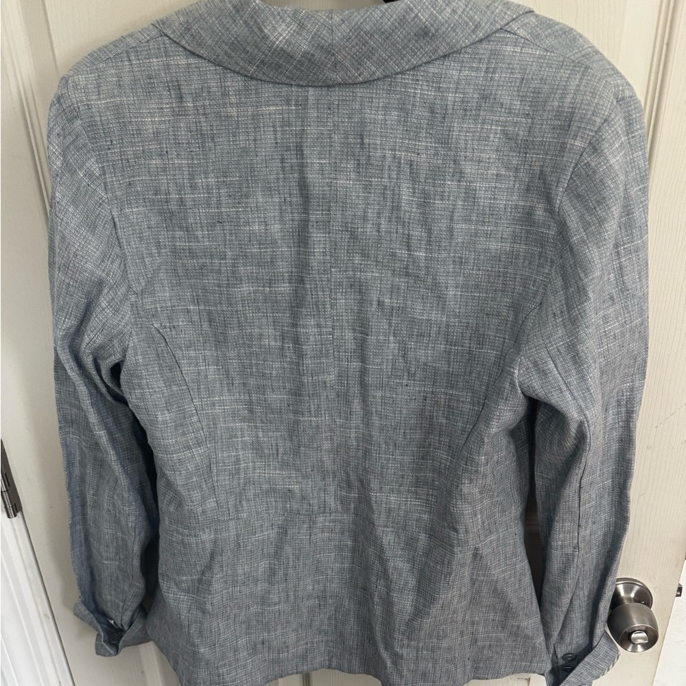 CAbi Breasted Beachwalk One Button Blazer Linen Blend Textured Blue Women’s 10 - Picture 8 of 12